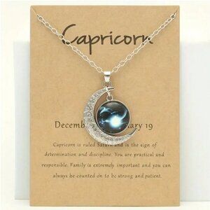 NWT Capricorn Silver-Tone 1.5" Glass Moon Pendant 18-20" Necklace